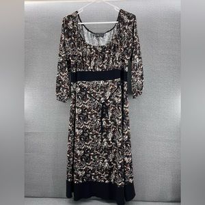 Ellen Parker Women’s Brown/Black Stretchy Polyester 3/4 Sleeve Dress Size L‎